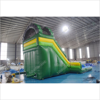 Green Marble Wave Curve Inflatable Water Slide Large Inflatable Water Park Theme With Dual Lane Water Slide