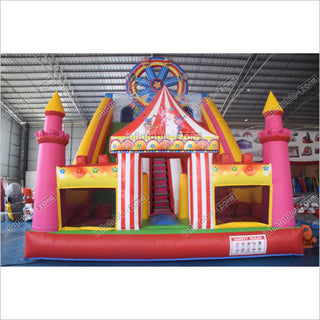 Colorful Double Slide Inflatable Bouncer Blow Up Jumper Crazy Ferris Wheel Inflatable Bouncy Castle Slide