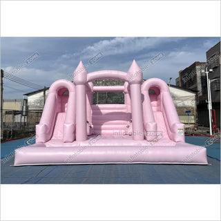 Double Slide Water Inflatable Bounce House Pink Happy Hop Mega Slide Combo Jumping Castle With Ball Pit