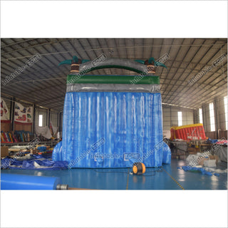 Extra Long Blue Double Splash Water Slide Inflatable Big Jumping Castle Palm Tree Slip And Slide With Pool