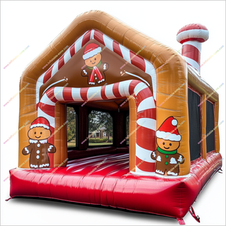 Gingerbread Inflatable House Candy Cane Stripes Bouncy Castles And Inflatables Outdoor Decorations For Christmas - Inflatable-Zone