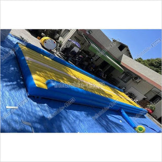 Blue And Yellow Tumbling Mat For Cheerleading Flipping Skills, Air Track Inflatable Gymnastics Mat