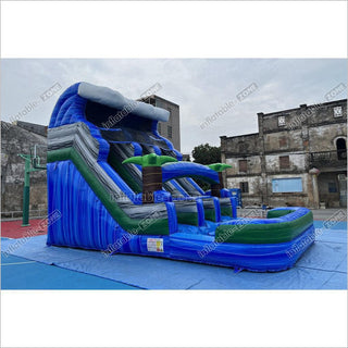 Tropical Water Slide Bounce House Wet Dry Blow Up Bouncy Castle Party Inflatable With Pool