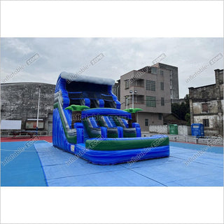 Tropical Water Slide Bounce House Wet Dry Blow Up Bouncy Castle Party Inflatable With Pool