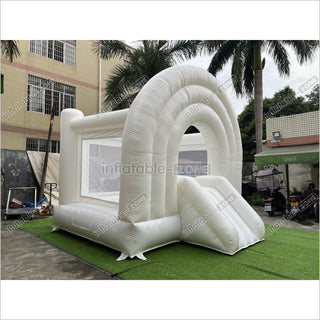 Inflatable Wedding Bounce Castle With Slide Rainbow White Jumping Bouncy House