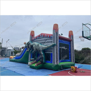 Dinosaur Water Inflatable Commercial Bounce House Wet Dry Combo Bouncy Castle With Slide And Pool