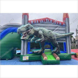 Dinosaur Water Inflatable Commercial Bounce House Wet Dry Combo Bouncy Castle With Slide And Pool