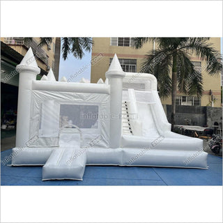 White Bouncy Castle With Slide Combo Jumping Party Wedding Bounce House Near Me