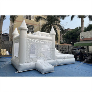 White Bouncy Castle With Slide Combo Jumping Party Wedding Bounce House Near Me