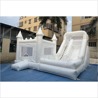 White Bouncy Castle With Slide Combo Jumping Party Wedding Bounce House Near Me