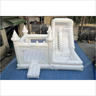 White Bouncy Castle With Slide Combo Jumping Party Wedding Bounce House Near Me