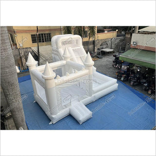 White Bouncy Castle With Slide Combo Jumping Party Wedding Bounce House Near Me