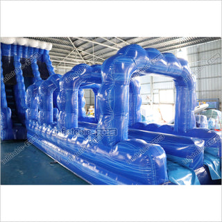 Giant Inflatable Blue Crush Water Slide Pool Commercial Climbing Bouncer Double Lane Slip And Slide