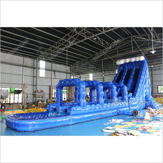 Giant Inflatable Blue Crush Water Slide Pool Commercial Climbing Bouncer Double Lane Slip And Slide