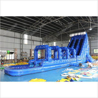 Giant Inflatable Blue Crush Water Slide Pool Commercial Climbing Bouncer Double Lane Slip And Slide