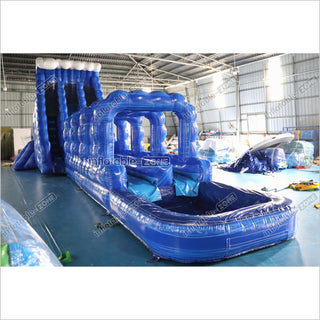 Giant Inflatable Blue Crush Water Slide Pool Commercial Climbing Bouncer Double Lane Slip And Slide