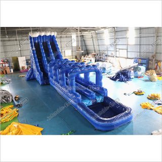 Giant Inflatable Blue Crush Water Slide Pool Commercial Climbing Bouncer Double Lane Slip And Slide