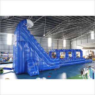 Giant Inflatable Blue Crush Water Slide Pool Commercial Climbing Bouncer Double Lane Slip And Slide