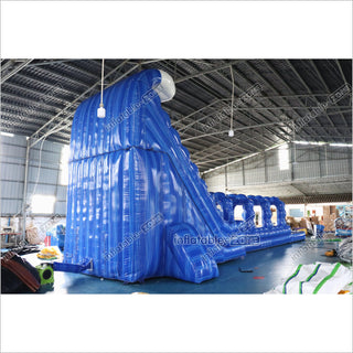 Giant Inflatable Blue Crush Water Slide Pool Commercial Climbing Bouncer Double Lane Slip And Slide