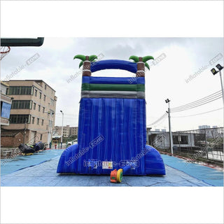 Outdoor Giant Inflatable Bouncy Waterslide Tropical Palm Tree Single Lane Water Slide With Swimming Pool Jumper