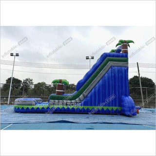 Outdoor Giant Inflatable Bouncy Waterslide Tropical Palm Tree Single Lane Water Slide With Swimming Pool Jumper