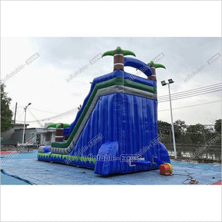 Outdoor Giant Inflatable Bouncy Waterslide Tropical Palm Tree Single Lane Water Slide With Swimming Pool Jumper