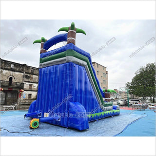 Outdoor Giant Inflatable Bouncy Waterslide Tropical Palm Tree Single Lane Water Slide With Swimming Pool Jumper