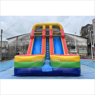 Giant Inflatable Double Lane Dry Slide Blow Up Bouncy Jumping Castle Slide For Children Playground