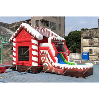 Inflatable Gingerbread House Christmas Combo Bounce Castle With Water Slide Inflatable Park Near Me - Inflatable-Zone