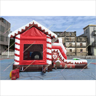 Inflatable Gingerbread House Christmas Combo Bounce Castle With Water Slide Inflatable Park Near Me - Inflatable-Zone