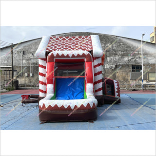 Inflatable Gingerbread House Christmas Combo Bounce Castle With Water Slide Inflatable Park Near Me - Inflatable-Zone