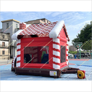 Inflatable Gingerbread House Christmas Combo Bounce Castle With Water Slide Inflatable Park Near Me - Inflatable-Zone