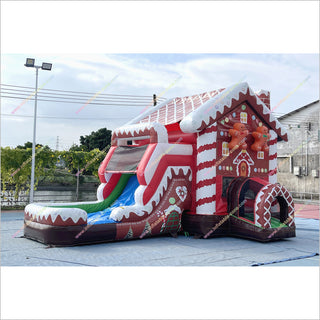 Inflatable Gingerbread House Christmas Combo Bounce Castle With Water Slide Inflatable Park Near Me - Inflatable-Zone