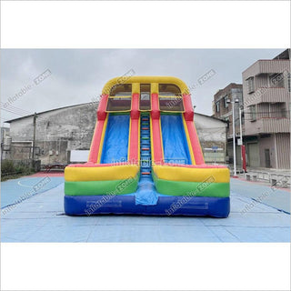 Colorful Giant Inflatable Slide Double Lanes Inflatable Kids Slides Bouncy And Fun Party For Playground