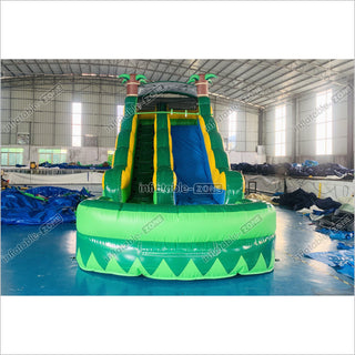 Green Inflatable Palm Tree Water Slide Tropical Rush Waterslide Pool Jump Castle Bouncy Inflatable