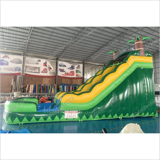 Green Inflatable Palm Tree Water Slide Tropical Rush Waterslide Pool Jump Castle Bouncy Inflatable