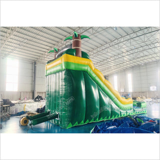 Green Inflatable Palm Tree Water Slide Tropical Rush Waterslide Pool Jump Castle Bouncy Inflatable