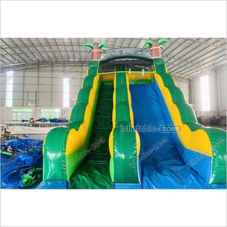 Green Inflatable Palm Tree Water Slide Tropical Rush Waterslide Pool Jump Castle Bouncy Inflatable