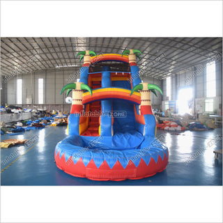 Best Inflatable Rainbow Water Slides And Pool Commercial Palm Tree Inflatable Water Slide For Party