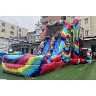 Inflatable Tie Dye Bounce House Slide Combo Jumping Castle For Kids Adults Outdoor Fun