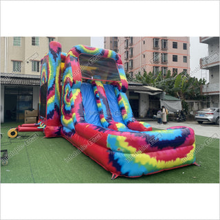 Inflatable Tie Dye Bounce House Slide Combo Jumping Castle For Kids Adults Outdoor Fun