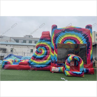 Inflatable Tie Dye Bounce House Slide Combo Jumping Castle For Kids Adults Outdoor Fun