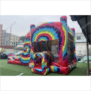 Inflatable Tie Dye Bounce House Slide Combo Jumping Castle For Kids Adults Outdoor Fun