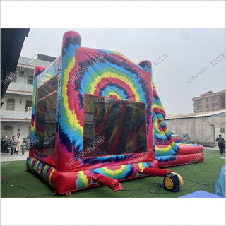 Inflatable Tie Dye Bounce House Slide Combo Jumping Castle For Kids Adults Outdoor Fun