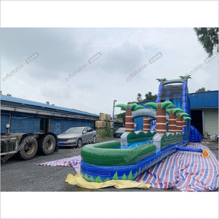 Inflatable Water Slide With Palm Trees Large Outdoor Inflatables Water Play Jumping Castle Slip And Slide Into Pool