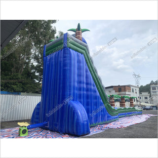 Inflatable Water Slide With Palm Trees Large Outdoor Inflatables Water Play Jumping Castle Slip And Slide Into Pool