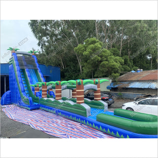 Inflatable Water Slide With Palm Trees Large Outdoor Inflatables Water Play Jumping Castle Slip And Slide Into Pool