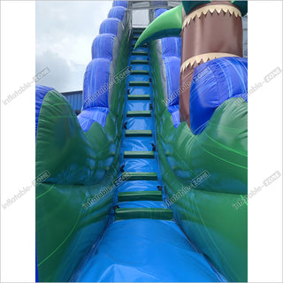 Inflatable Water Slide With Palm Trees Large Outdoor Inflatables Water Play Jumping Castle Slip And Slide Into Pool