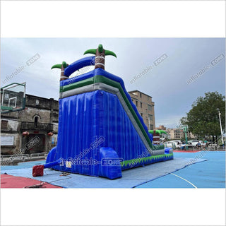 Commercial Blue Marble Wave Monster Inflatable Water Slide Tropical Inflatable Jungle Waterslide With Pool