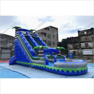 Commercial Blue Marble Wave Monster Inflatable Water Slide Tropical Inflatable Jungle Waterslide With Pool